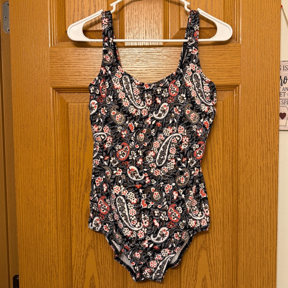 Lands End Swimsuit Womens 12 Paisley One Piece Full Coverage Beach